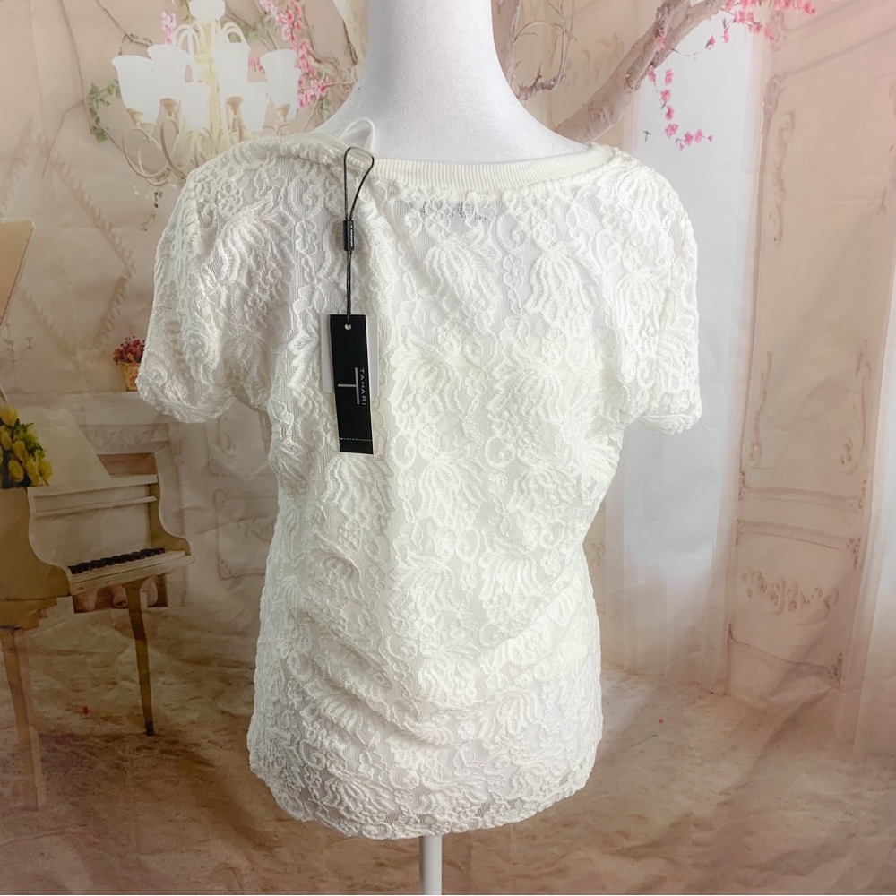 NEW T Tahari Crew Neck Lace Ivory Blouse - Picture 7 of 11